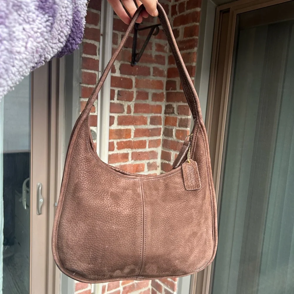 Vintage couch nubuck ergo 4395 mahogany brown leather shoulder hobo bag retro - Picture 3 of 16